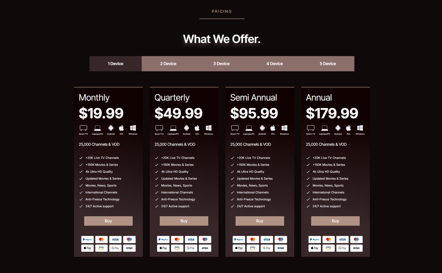 Pricing Table Section